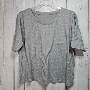 Garnet Hill Women's Green Cotton Knit Gray White Polka-dot T-Shirt Size Large .